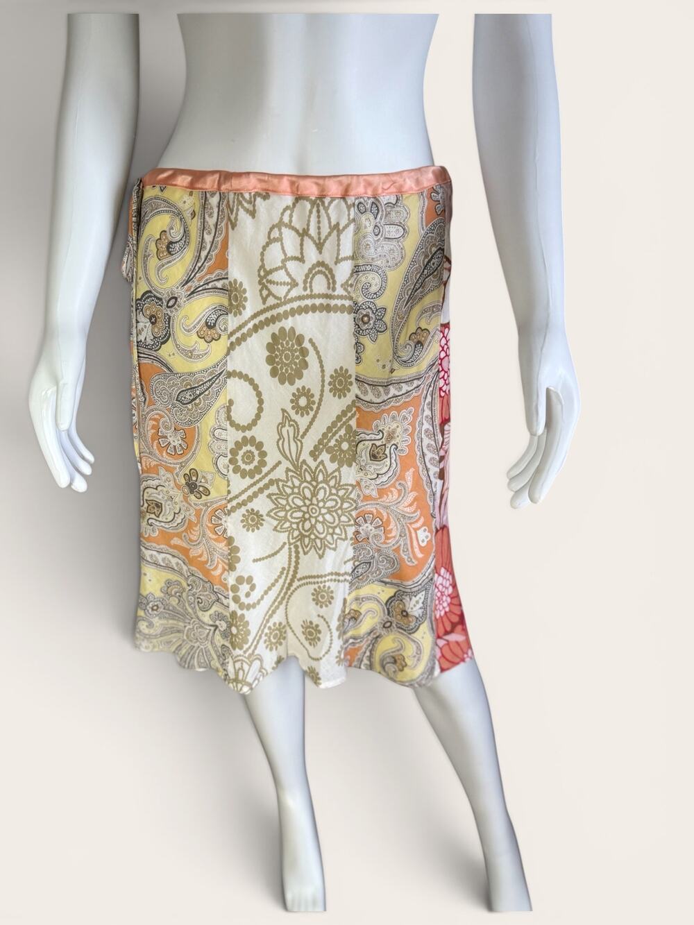 Paisley Floral Wrap Midi Skirt Tie Waist Boho